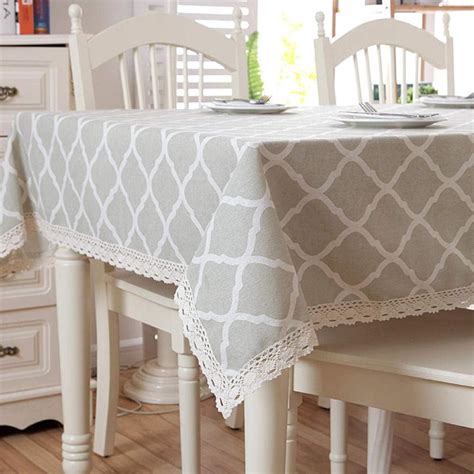 Printed Linen Cotton Tablecloths for Rectangle Tables Light Grey Table ...