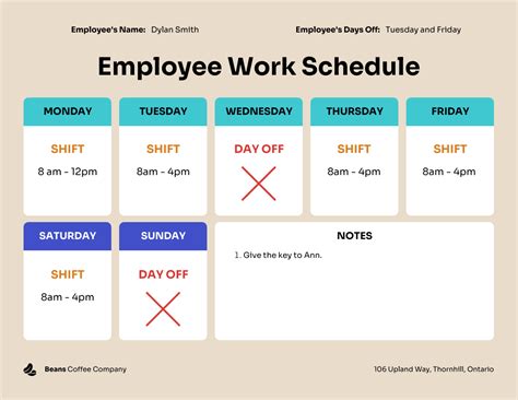 Employee Work Schedule Template