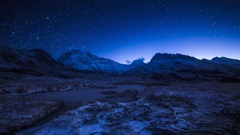 Starry night sky above the snowy mountains - backiee