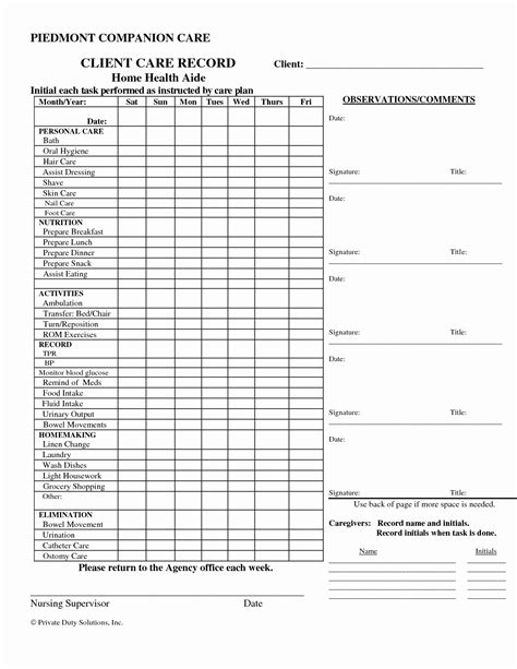 Printable Home Health Care Daily Log Template - Printable Word Searches