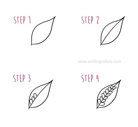 Leaf drawing step by step Tutorial, 10 easy doodle ideas! - Smiling Colors | Flower drawing ...