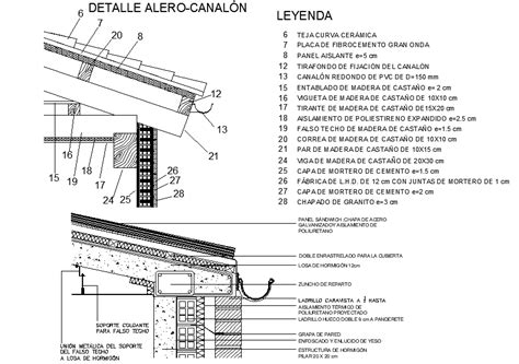 Detail eaves gutter section plan autocad file - Cadbull