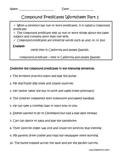 Compound Subject And Compound Predicate Worksheets With Answers — db ...