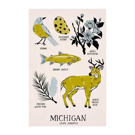 Michigan State Symbols 11x17 Silkscreened Print | State symbols ...