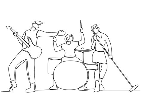 Premium Vector | A band performing rock songs music band oneline drawing