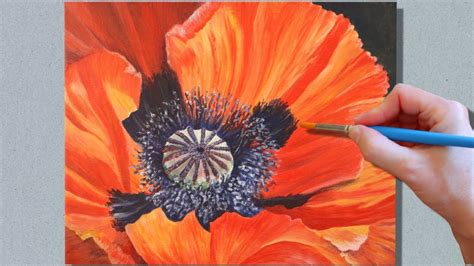 How to Paint a Poppy / Poppy Acrylic Painting Tutorial - YouTube