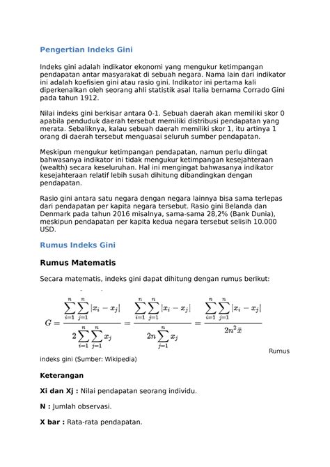 Pengertian Indeks Gini - Pengertian Indeks Gini Indeks gini adalah ...
