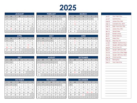 2025 Calendar Showing Public Holidays - elsie myriam