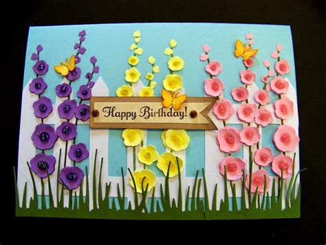 Ann Greenspan's Crafts: Hollyhocks birthday card