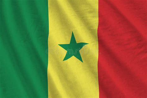 Senegal Flag with Big Folds Waving Close Up Under the Studio Light ...