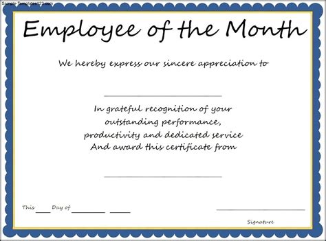 Employee of the Month Award Certificate Template - Sample Templates - Sample Templates