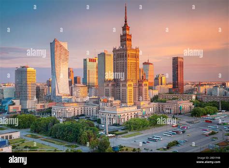 Warsaw, Poland. Aerial cityscape image of capital city of Poland, Warsaw during sunrise Stock ...