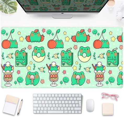 Amazon.com : Kawaii Cartoon Frog Desk Pad Green Anime Desk Mat Cute Large Gaming Mouse Pad, Full ...