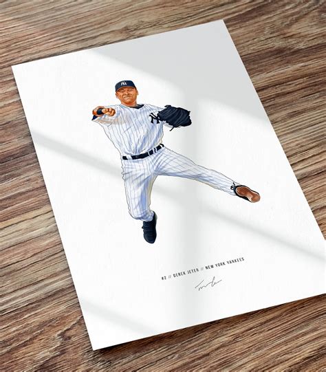 Derek Jeter New York Yankees Baseball Illustrated Print Poster | Etsy