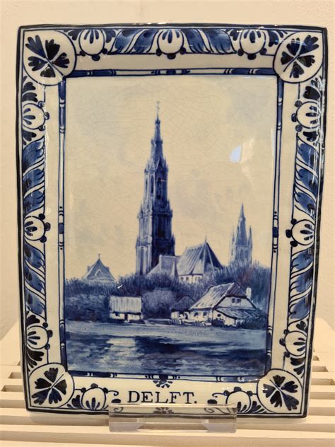 Antique Delft blue painting of city Delft on porcelain | Etsy