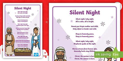 Silent Night Christmas Carol Lyrics Poster - Twinkl