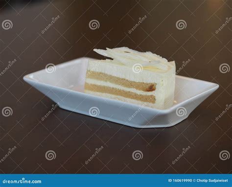 Cream Vanilla Cake Slice on White Plate Stock Photo - Image of chocolate, celebration: 160619990