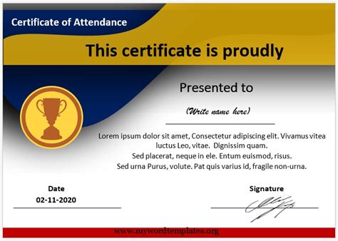 Perfect Attendance Certificate Templates - My Word Templates