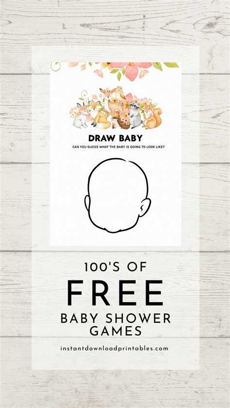 a baby shower game with the words, 100's of free baby shower games