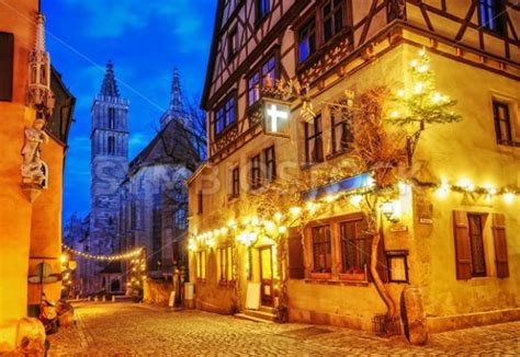 Christmas decoration lights at night in Rothenburg ob der Tauber, Germany - GlobePhotos ...