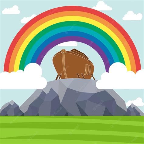 Premium Vector | Noah's Ark Rainbow over the ark Sign from God The flood