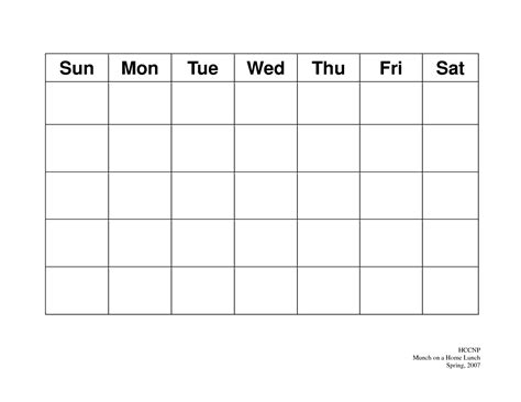 Printable Blank 31 Day Calendar