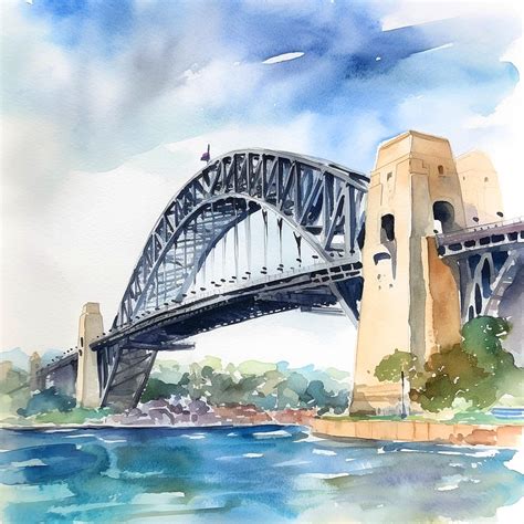 Premium Photo | A watercolor painting of a sydney harbour bridge.