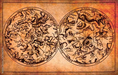 Old sky map with zodiac signs and constellations Stock Photo | Adobe Stock