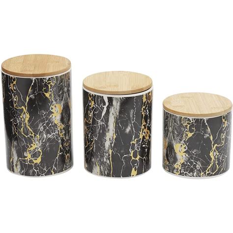 Home Basics 3 Piece Ceramic Canister Set with Bamboo Lids, Marble Black - Walmart.com