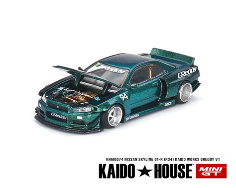 Diecast Cars | *Preorder* Mini GT x Kaido House Nissan GTR R34 -GReddy V1 Green – Diecast Collectors