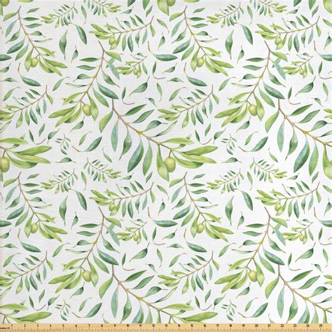 Green Leaf Fabric by The Yard, Watercolor Style Olive Branch ...