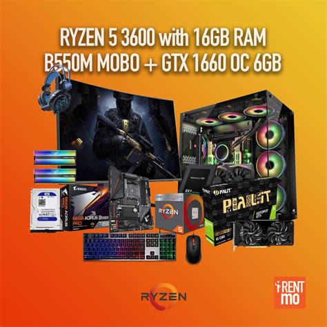 AMD RYZEN 5 3600 16GB RAM with GTX1660 Super Gaming Pro OC 6GB + 32in Curved Monitor - iRentMo