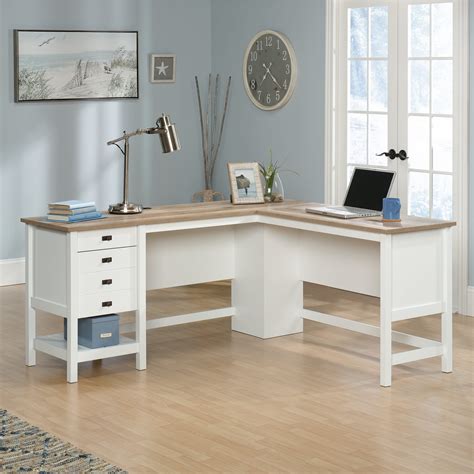 Sauder Cottage Road L-Shaped Desk with Oak Top, Soft White Finish - Walmart.com