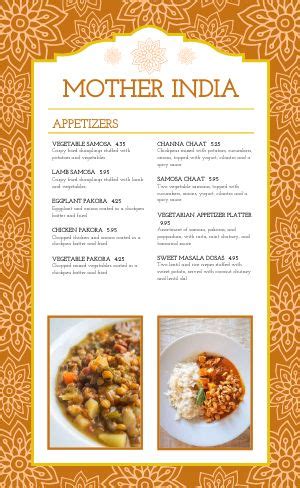 Indian Restaurant Menu Design Samples