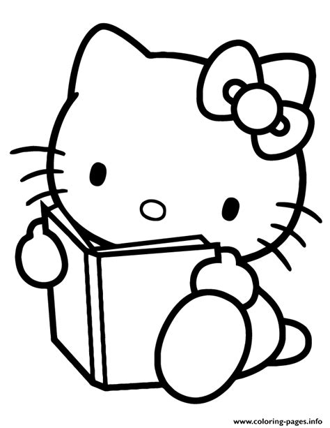 Hello Kitty Reading Book Coloring page Printable