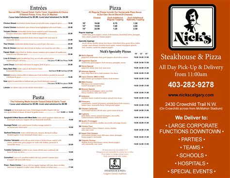 Menu at Nick's Steakhouse & Pizza, Calgary