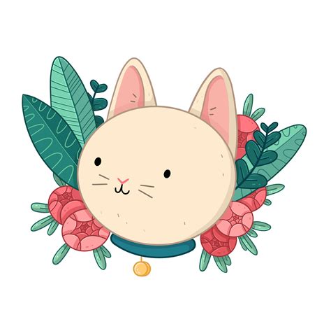 Cute Cat Illustration / Drawing - Flowers and Plants Cat Cute Cat ...