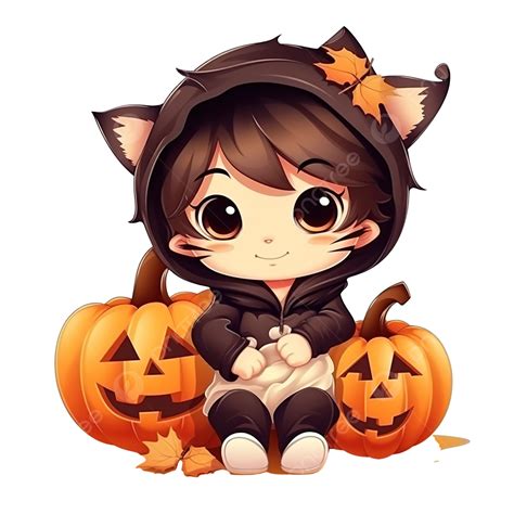 Cartoon Little Boy Wearing Halloween Cat Costume Inside Pumpkin, Halloween Cartoon, Halloween ...