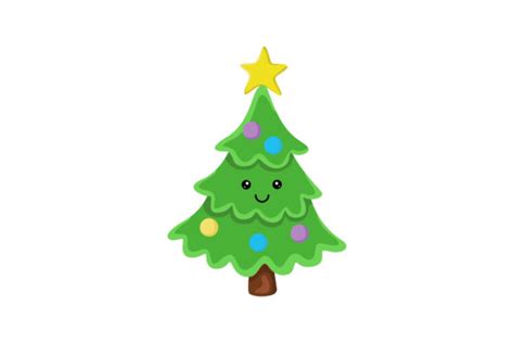 Christmas Tree Kawaii N Star and Ball Graphic by vianaraart1 · Creative Fabrica