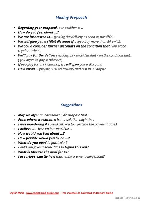 Negotiation phrases in English: English ESL worksheets pdf & doc