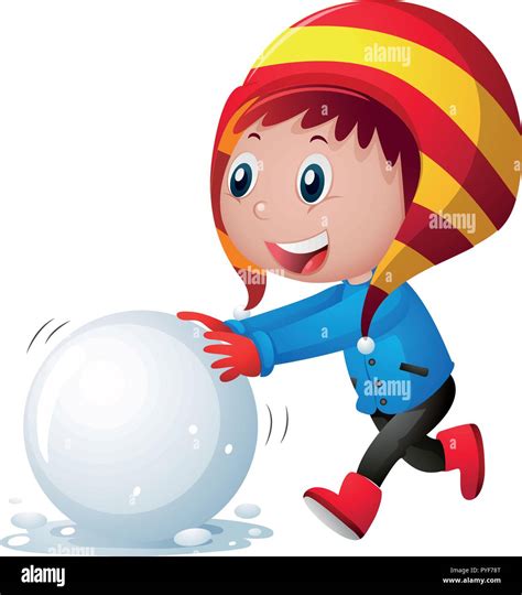 Little boy rolling snowball illustration Stock Vector Image & Art - Alamy