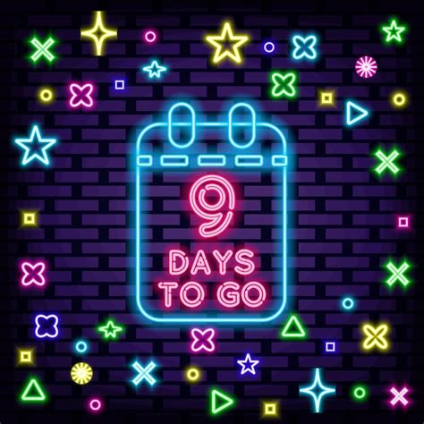 Premium Vector | 9 days to go neon sign vector on brick wall background ...