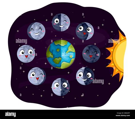 Illustration of the Different Phases of the Moon Circling Around the ...