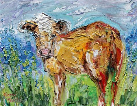 Cow painting original oil abstract impressionism fine art on canvas by Karen Tarlton