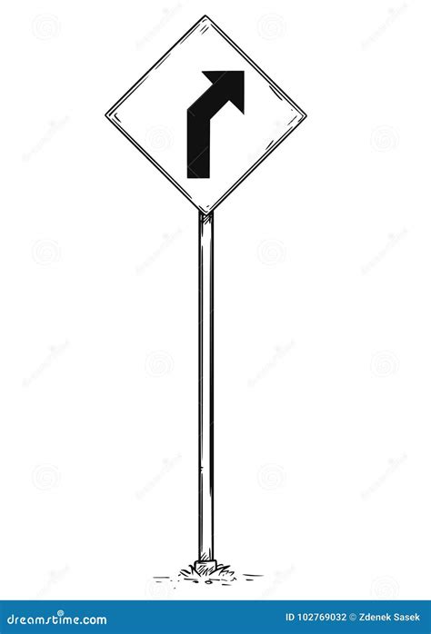 Drawing of Curved Road Arrow Traffic Sign Stock Vector - Illustration ...