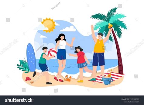 Family Beach Vacation Illustration Concept On Stock Vector (Royalty ...