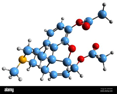 3D image of Heroin skeletal formula - molecular chemical structure of diacetylmorphine isolated ...