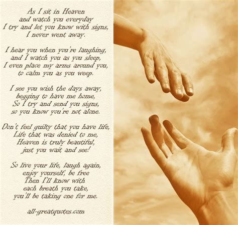 As I sit in Heaven and watch you everyday - Poem Memorial Cards ...