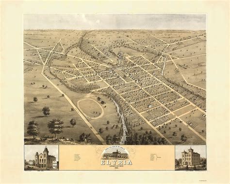 Elyria, Ohio 1868 Bird's Eye View - OLD MAPS