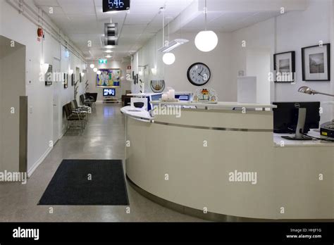 Empty and unmanned hospital reception desk area and waiting room Model ...